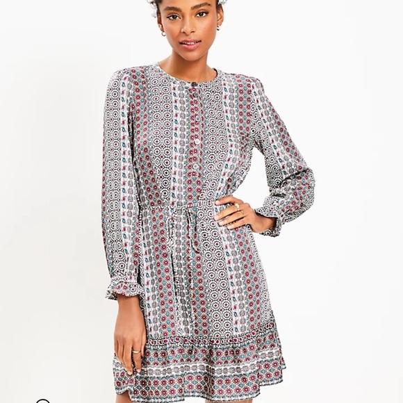 Loft Tiled Ruffle Swing Dress in Pure Pearl, Size Medium - Picture 1 of 17